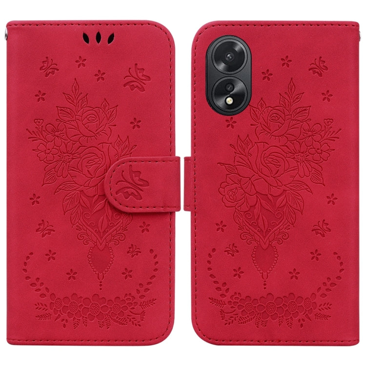 For OPPO A38 4G / A18 Butterfly Rose Embossed Leather Phone Case(Red) - A38 Cases by PMC TechLife | Online Shopping South Africa | PMC TechLife | Buy Now Pay Later Mobicred