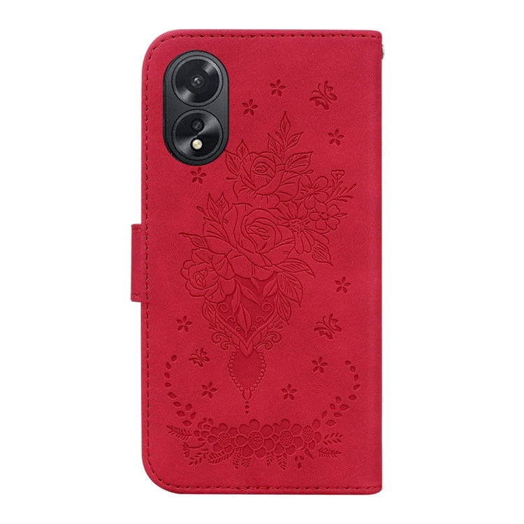 For OPPO A38 4G / A18 Butterfly Rose Embossed Leather Phone Case(Red) - A38 Cases by PMC TechLife | Online Shopping South Africa | PMC TechLife | Buy Now Pay Later Mobicred