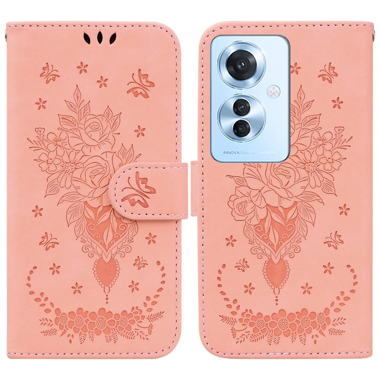 For OPPO Reno11 F Global Butterfly Rose Embossed Leather Phone Case(Pink) - Reno11 F Cases by PMC TechLife | Online Shopping South Africa | PMC TechLife | Buy Now Pay Later Mobicred