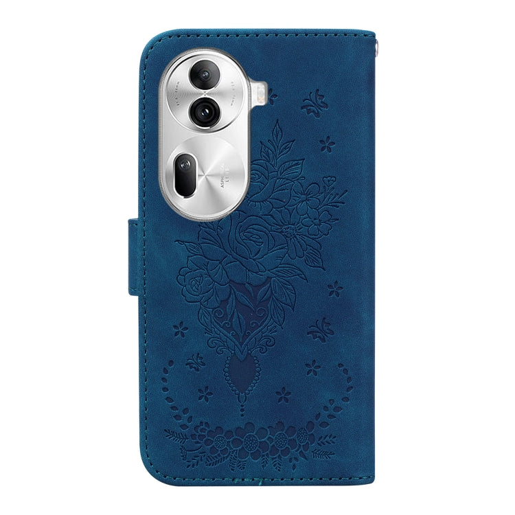 For OPPO Reno11 Pro 5G Global Butterfly Rose Embossed Leather Phone Case(Blue) - Reno11 Pro Cases by PMC TechLife | Online Shopping South Africa | PMC TechLife | Buy Now Pay Later Mobicred