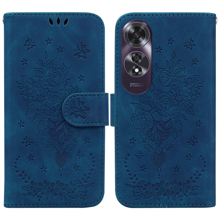 For OPPO A60 4G Butterfly Rose Embossed Leather Phone Case(Blue) - OPPO Cases by PMC TechLife | Online Shopping South Africa | PMC TechLife | Buy Now Pay Later Mobicred