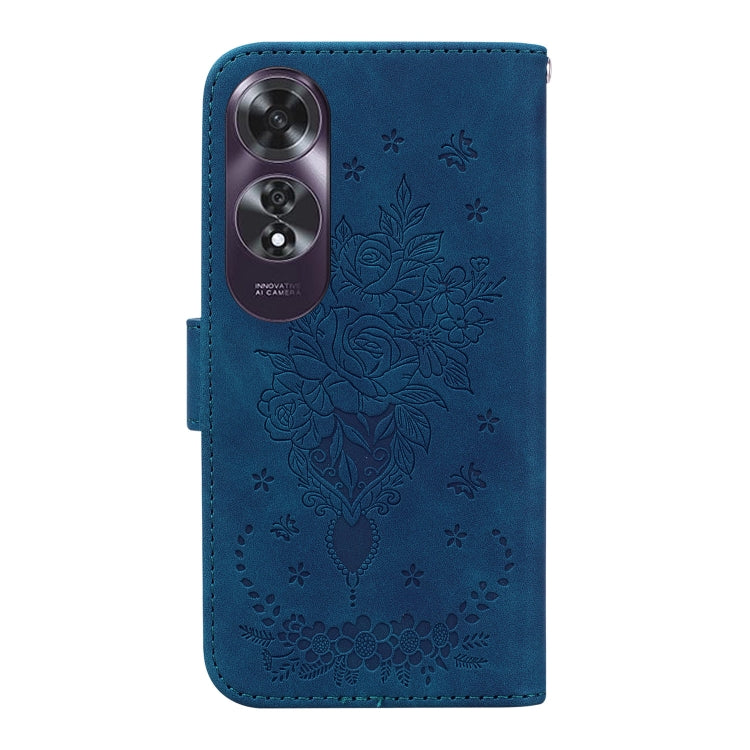 For OPPO A60 4G Butterfly Rose Embossed Leather Phone Case(Blue) - OPPO Cases by PMC TechLife | Online Shopping South Africa | PMC TechLife | Buy Now Pay Later Mobicred