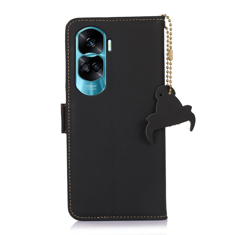 For Honor 90 Lite / X50i 5G Genuine Leather Magnetic RFID Leather Phone Case(Black) - Honor Cases by PMC TechLife | Online Shopping South Africa | PMC TechLife | Buy Now Pay Later Mobicred