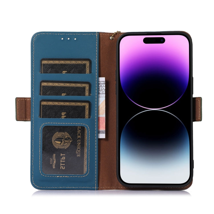 For Honor 90 5G Genuine Leather Magnetic RFID Leather Phone Case(Blue) - Honor Cases by PMC TechLife | Online Shopping South Africa | PMC TechLife | Buy Now Pay Later Mobicred