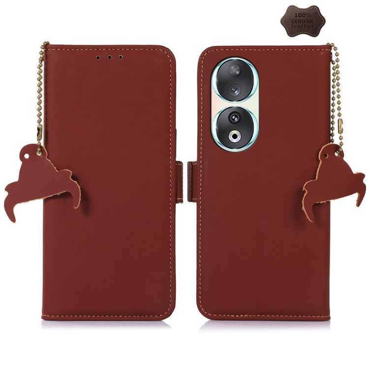 For Honor 90 5G Genuine Leather Magnetic RFID Leather Phone Case(Coffee) - Honor Cases by PMC TechLife | Online Shopping South Africa | PMC TechLife | Buy Now Pay Later Mobicred
