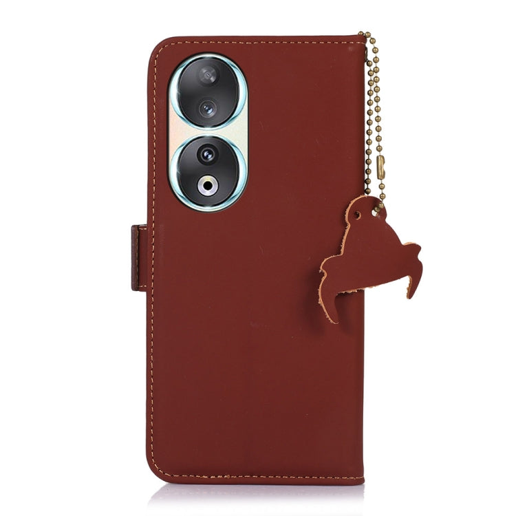 For Honor 90 5G Genuine Leather Magnetic RFID Leather Phone Case(Coffee) - Honor Cases by PMC TechLife | Online Shopping South Africa | PMC TechLife | Buy Now Pay Later Mobicred