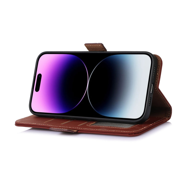For Honor X8b Genuine Leather Magnetic RFID Leather Phone Case(Coffee) - Honor Cases by PMC TechLife | Online Shopping South Africa | PMC TechLife | Buy Now Pay Later Mobicred