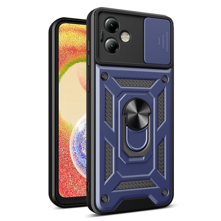 For Motorola Moto G14 Sliding Camera Cover Design TPU Hybrid PC Phone Case(Blue) - Motorola Cases by PMC TechLife | Online Shopping South Africa | PMC TechLife | Buy Now Pay Later Mobicred