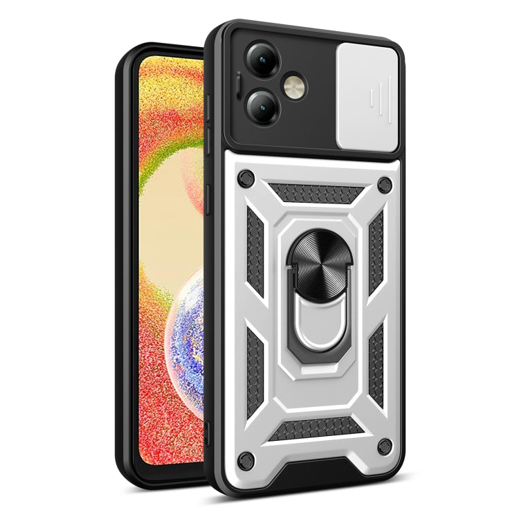 For Motorola Moto G14 Sliding Camera Cover Design TPU+PC Phone Case(Silver) - Motorola Cases by PMC TechLife | Online Shopping South Africa | PMC TechLife | Buy Now Pay Later Mobicred