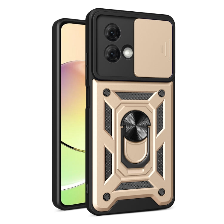 For Motorola Moto G84 Sliding Camera Cover Design TPU Hybrid PC Phone Case(Gold) - Motorola Cases by PMC TechLife | Online Shopping South Africa | PMC TechLife | Buy Now Pay Later Mobicred