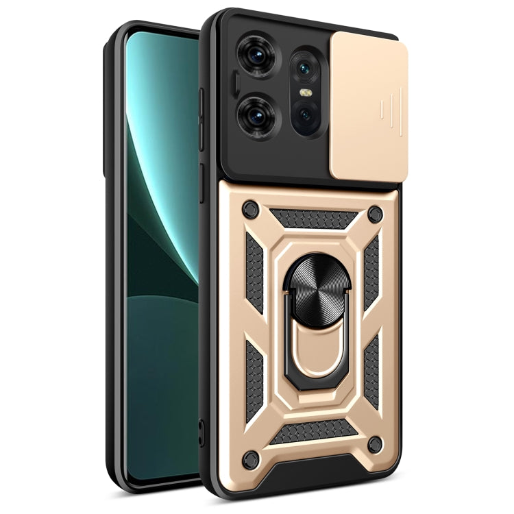 For Motorola Edge 50 Pro Global Sliding Camera Cover Design TPU Hybrid PC Phone Case(Gold) - Motorola Cases by PMC TechLife | Online Shopping South Africa | PMC TechLife | Buy Now Pay Later Mobicred