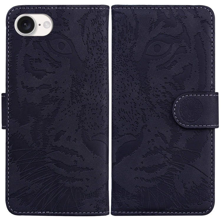 For iPhone 16e Tiger Embossing Pattern Leather Phone Case(Black) - iPhone 16e Cases by PMC TechLife | Online Shopping South Africa | PMC TechLife | Buy Now Pay Later Mobicred