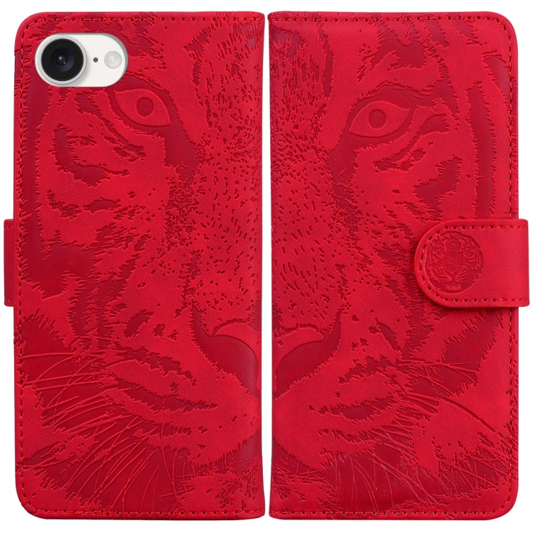 For iPhone 16e Tiger Embossing Pattern Leather Phone Case(Red) - iPhone 16e Cases by PMC TechLife | Online Shopping South Africa | PMC TechLife | Buy Now Pay Later Mobicred