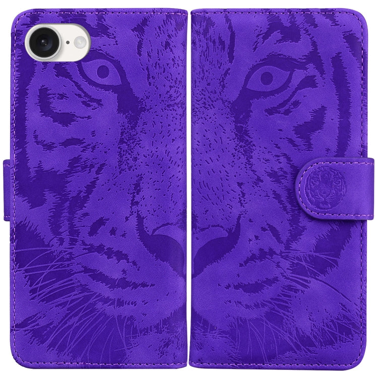 For iPhone 16e Tiger Embossing Pattern Leather Phone Case(Purple) - iPhone 16e Cases by PMC TechLife | Online Shopping South Africa | PMC TechLife | Buy Now Pay Later Mobicred