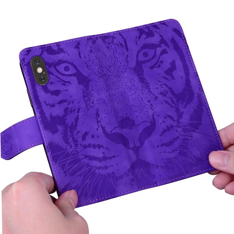 For iPhone 16e Tiger Embossing Pattern Leather Phone Case(Purple) - iPhone 16e Cases by PMC TechLife | Online Shopping South Africa | PMC TechLife | Buy Now Pay Later Mobicred