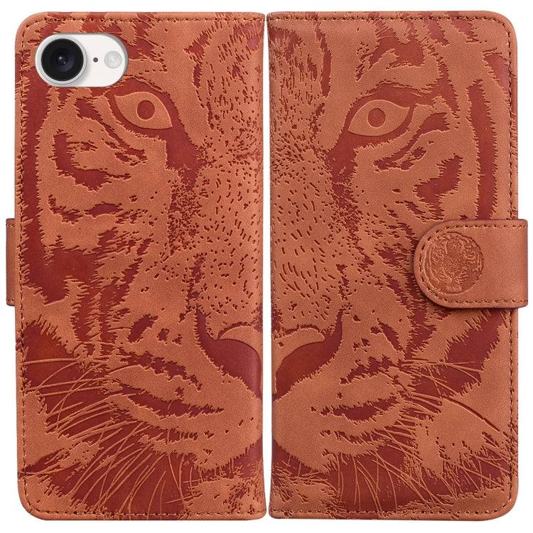 For iPhone 16e Tiger Embossing Pattern Leather Phone Case(Brown) - iPhone 16e Cases by PMC TechLife | Online Shopping South Africa | PMC TechLife | Buy Now Pay Later Mobicred