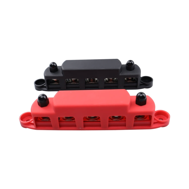 CP-4123 1 Pair RV Yacht M8 Single Row 5-way Power Distribution Block Busbar with Cover(Black + Red) - Booster Cable & Clip by PMC TechLife | Online Shopping South Africa | PMC TechLife | Buy Now Pay Later Mobicred