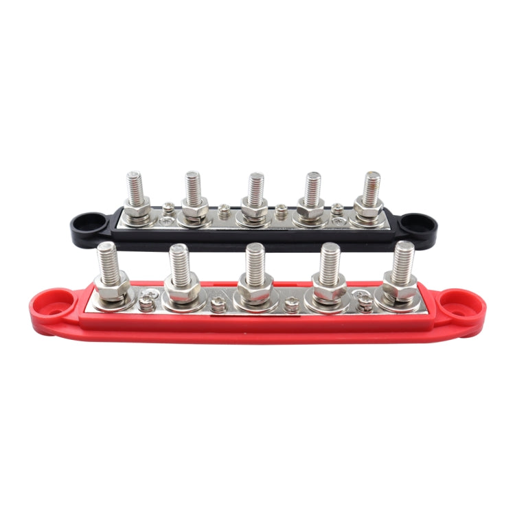 CP-4123 1 Pair RV Yacht M8 Single Row 5-way Power Distribution Block Busbar with Cover(Black + Red) - Booster Cable & Clip by PMC TechLife | Online Shopping South Africa | PMC TechLife | Buy Now Pay Later Mobicred
