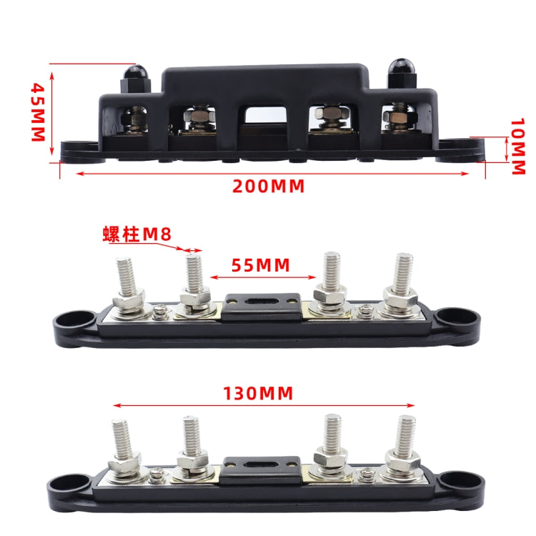 CP-4124-01 RV Yacht M8 Single Row 4-way Power Distribution Block Busbar with Cover with 300A Fuse - Booster Cable & Clip by PMC TechLife | Online Shopping South Africa | PMC TechLife | Buy Now Pay Later Mobicred