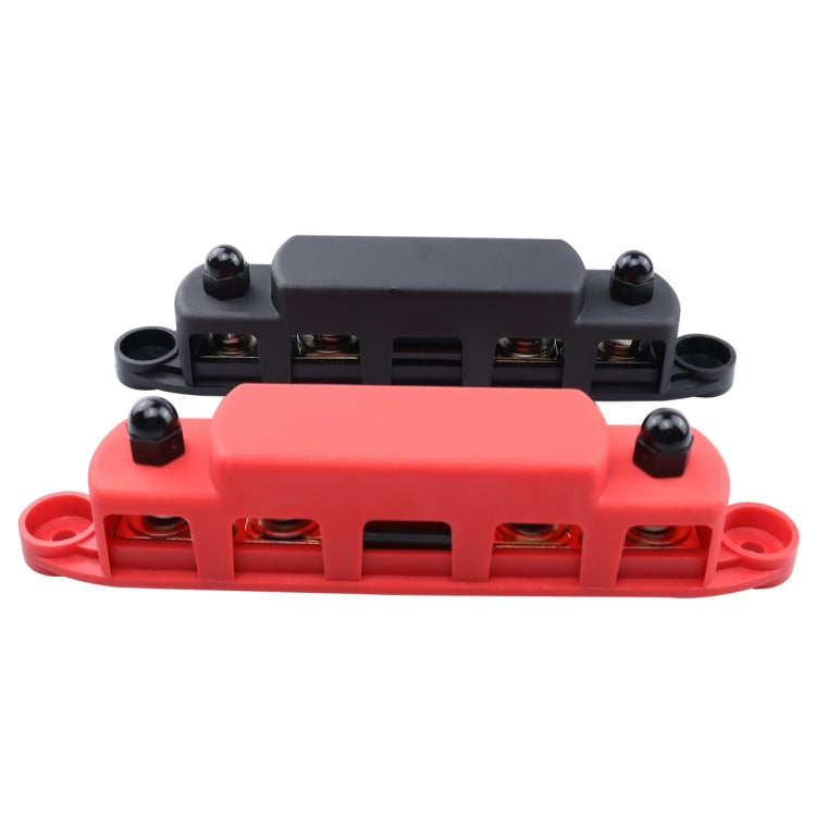 CP-4125 1 Pair RV Yacht M8 Single Row 4-way Power Distribution Block Busbar with Cover with 300A Fuse(Black + Red) - Booster Cable & Clip by PMC TechLife | Online Shopping South Africa | PMC TechLife | Buy Now Pay Later Mobicred