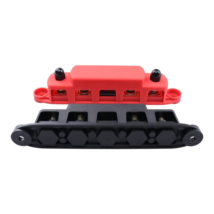CP-4125 1 Pair RV Yacht M8 Single Row 4-way Power Distribution Block Busbar with Cover with 300A Fuse(Black + Red) - Booster Cable & Clip by PMC TechLife | Online Shopping South Africa | PMC TechLife | Buy Now Pay Later Mobicred