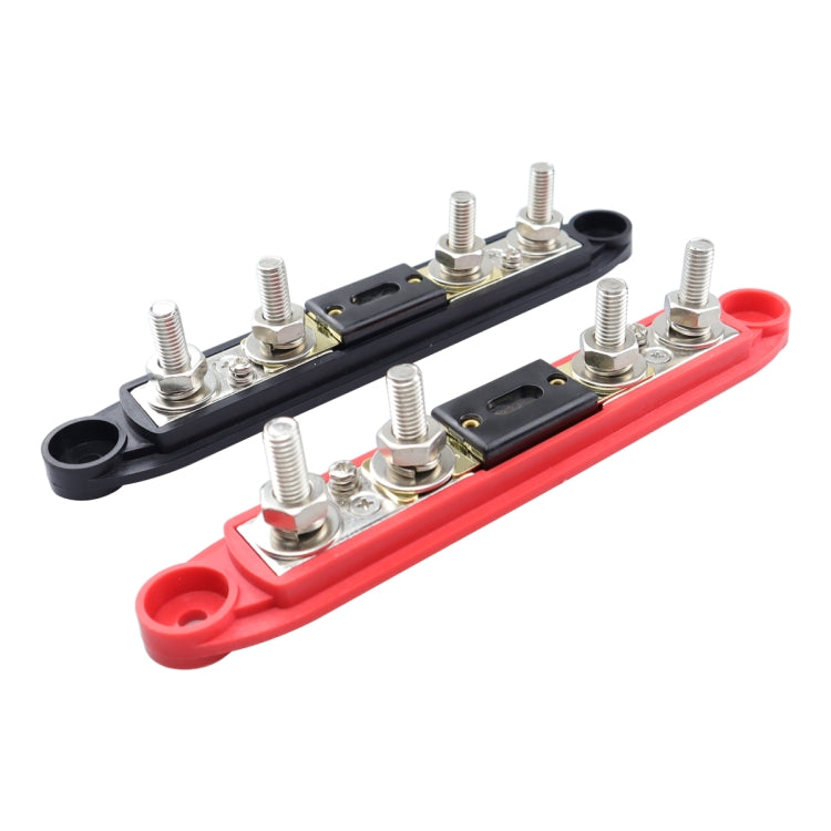 CP-4125 1 Pair RV Yacht M8 Single Row 4-way Power Distribution Block Busbar with Cover with 300A Fuse(Black + Red) - Booster Cable & Clip by PMC TechLife | Online Shopping South Africa | PMC TechLife | Buy Now Pay Later Mobicred