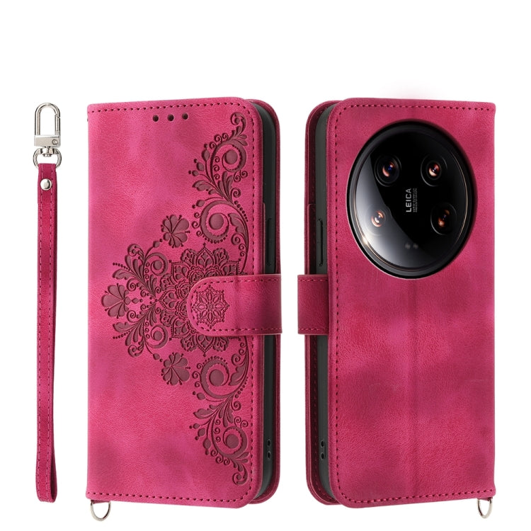 For Xiaomi 14 Ultra Skin-feel Flowers Embossed Wallet Leather Phone Case(Wine Red) - 14 Ultra Cases by PMC TechLife | Online Shopping South Africa | PMC TechLife | Buy Now Pay Later Mobicred
