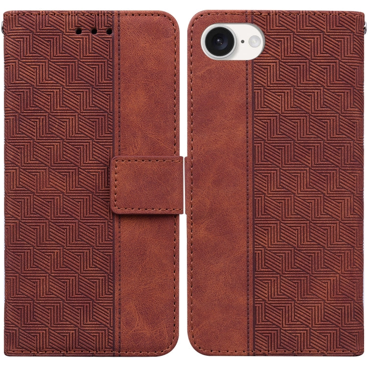 For iPhone 16e Geometric Embossed Leather Phone Case(Brown) - iPhone 16e Cases by PMC TechLife | Online Shopping South Africa | PMC TechLife | Buy Now Pay Later Mobicred