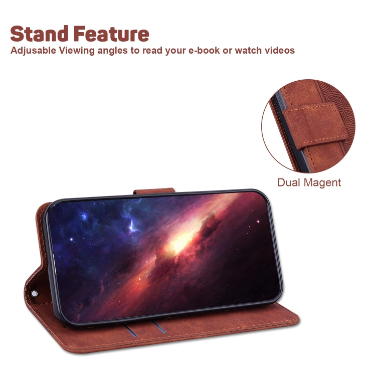 For iPhone 16e Geometric Embossed Leather Phone Case(Brown) - iPhone 16e Cases by PMC TechLife | Online Shopping South Africa | PMC TechLife | Buy Now Pay Later Mobicred