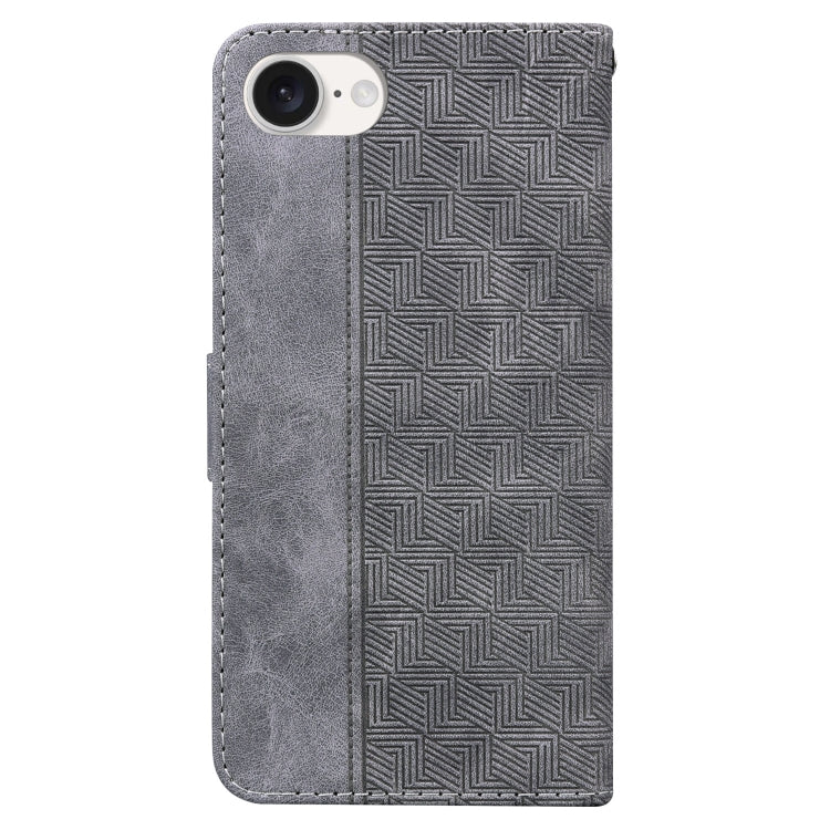 For iPhone 16e Geometric Embossed Leather Phone Case(Grey) - iPhone 16e Cases by PMC TechLife | Online Shopping South Africa | PMC TechLife | Buy Now Pay Later Mobicred