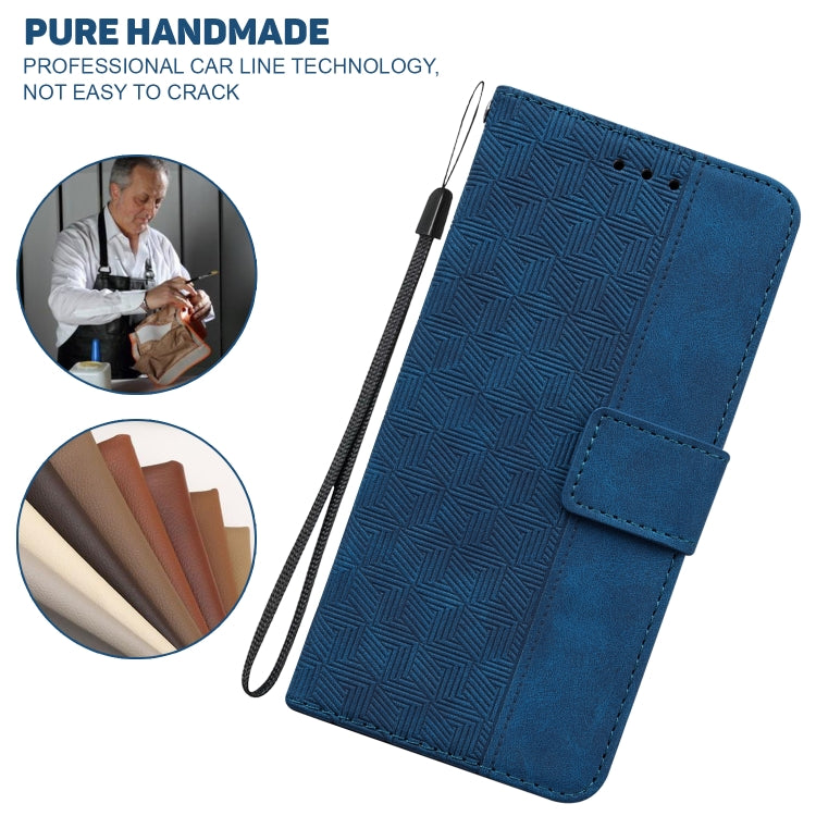 For iPhone 16e Geometric Embossed Leather Phone Case(Blue) - iPhone 16e Cases by PMC TechLife | Online Shopping South Africa | PMC TechLife | Buy Now Pay Later Mobicred