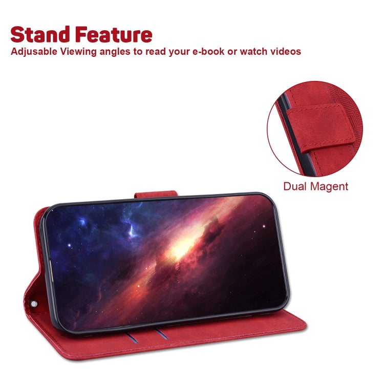 For iPhone 16e Geometric Embossed Leather Phone Case(Red) - iPhone 16e Cases by PMC TechLife | Online Shopping South Africa | PMC TechLife | Buy Now Pay Later Mobicred