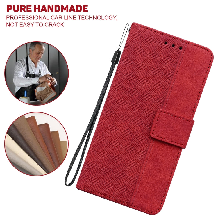 For iPhone 16e Geometric Embossed Leather Phone Case(Red) - iPhone 16e Cases by PMC TechLife | Online Shopping South Africa | PMC TechLife | Buy Now Pay Later Mobicred