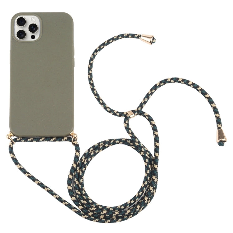 For iPhone 16 Pro Max Wheat Straw TPU Shockproof Phone Case with Neck Lanyard(Dark Green) - iPhone 16 Pro Max Cases by PMC TechLife | Online Shopping South Africa | PMC TechLife | Buy Now Pay Later Mobicred