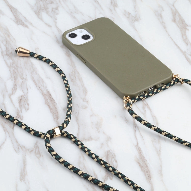 For iPhone 16 Pro Max Wheat Straw TPU Shockproof Phone Case with Neck Lanyard(Dark Green) - iPhone 16 Pro Max Cases by PMC TechLife | Online Shopping South Africa | PMC TechLife | Buy Now Pay Later Mobicred