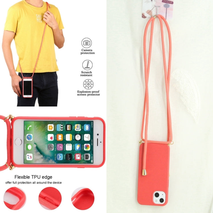 For iPhone 16 Wheat Straw TPU Shockproof Phone Case with Neck Lanyard(Red) - iPhone 16 Cases by PMC TechLife | Online Shopping South Africa | PMC TechLife | Buy Now Pay Later Mobicred