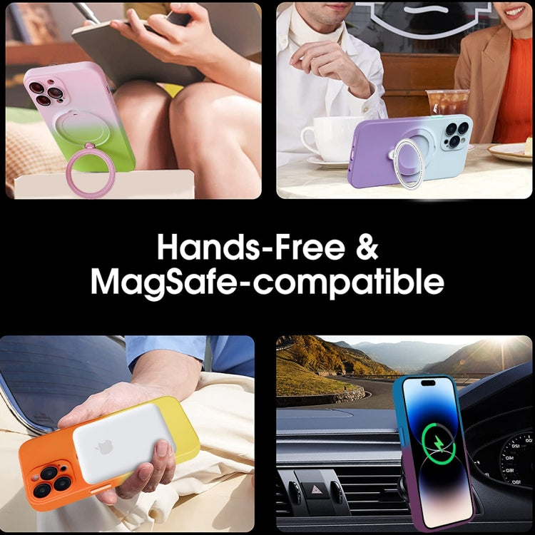 For iPhone 14 MagSafe Holder Gradient TPU Phone Case(Deep Purple Gray) - iPhone 14 Cases by PMC TechLife | Online Shopping South Africa | PMC TechLife