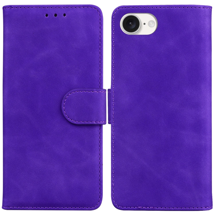 For iPhone 16e Skin Feel Pure Color Flip Leather Phone Case(Purple) - iPhone 16e Cases by PMC TechLife | Online Shopping South Africa | PMC TechLife | Buy Now Pay Later Mobicred