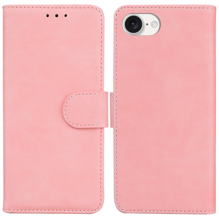 For iPhone 16e Skin Feel Pure Color Flip Leather Phone Case(Pink) - iPhone 16e Cases by PMC TechLife | Online Shopping South Africa | PMC TechLife | Buy Now Pay Later Mobicred