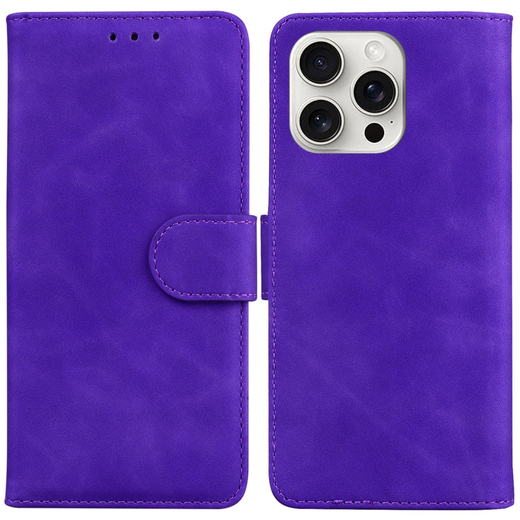For iPhone 16 Pro Max Skin Feel Pure Color Flip Leather Phone Case(Purple) - iPhone 16 Pro Max Cases by PMC TechLife | Online Shopping South Africa | PMC TechLife | Buy Now Pay Later Mobicred