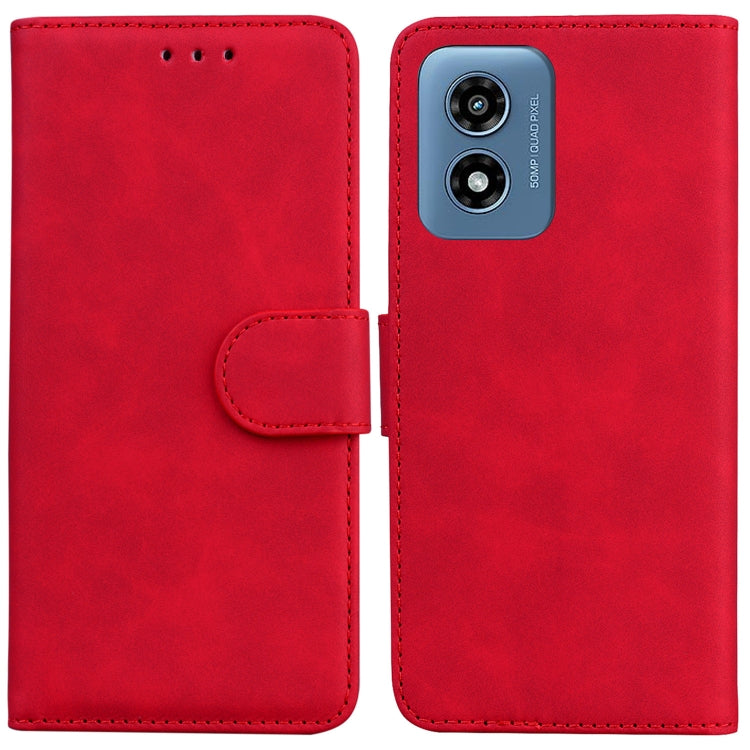 For Motorola Moto G Play 4G 2024 Skin Feel Pure Color Flip Leather Phone Case(Red) - Motorola Cases by PMC Jewellery | Online Shopping South Africa | PMC Jewellery | Buy Now Pay Later Mobicred