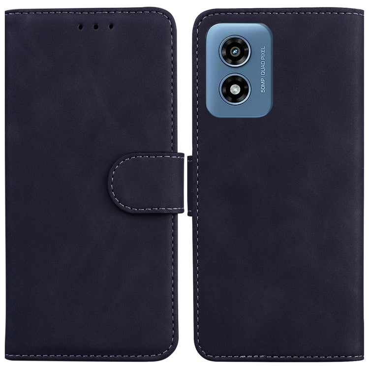 For Motorola Moto G Play 4G 2024 Skin Feel Pure Color Flip Leather Phone Case(Black) - Motorola Cases by PMC Jewellery | Online Shopping South Africa | PMC Jewellery | Buy Now Pay Later Mobicred