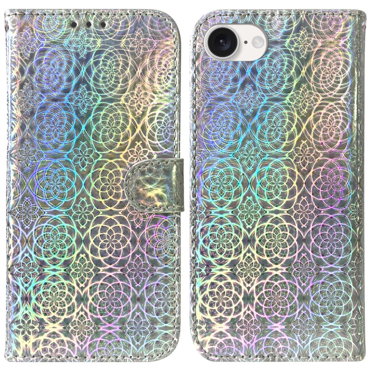 For iPhone 16e Colorful Magnetic Buckle Leather Phone Case(Silver) - iPhone 16e Cases by PMC TechLife | Online Shopping South Africa | PMC TechLife | Buy Now Pay Later Mobicred