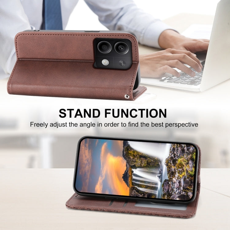 For Xiaomi Redmi Note 13 5G Cubic Grid Calf Texture Magnetic Leather Phone Case(Brown) - Note 13 Cases by PMC TechLife | Online Shopping South Africa | PMC TechLife | Buy Now Pay Later Mobicred