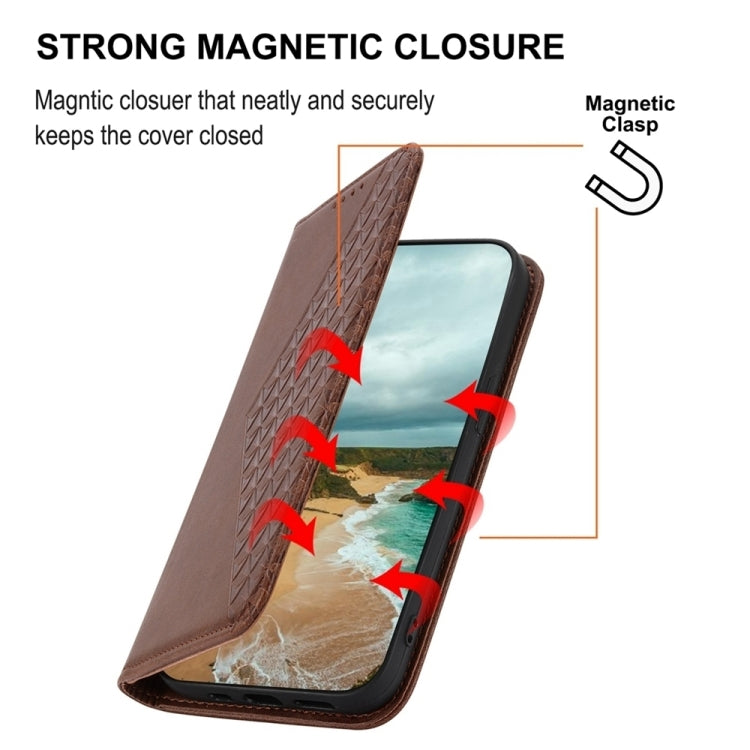 For Xiaomi Redmi 13C Cubic Grid Calf Texture Magnetic Leather Phone Case(Brown) - 13C Cases by PMC TechLife | Online Shopping South Africa | PMC TechLife | Buy Now Pay Later Mobicred