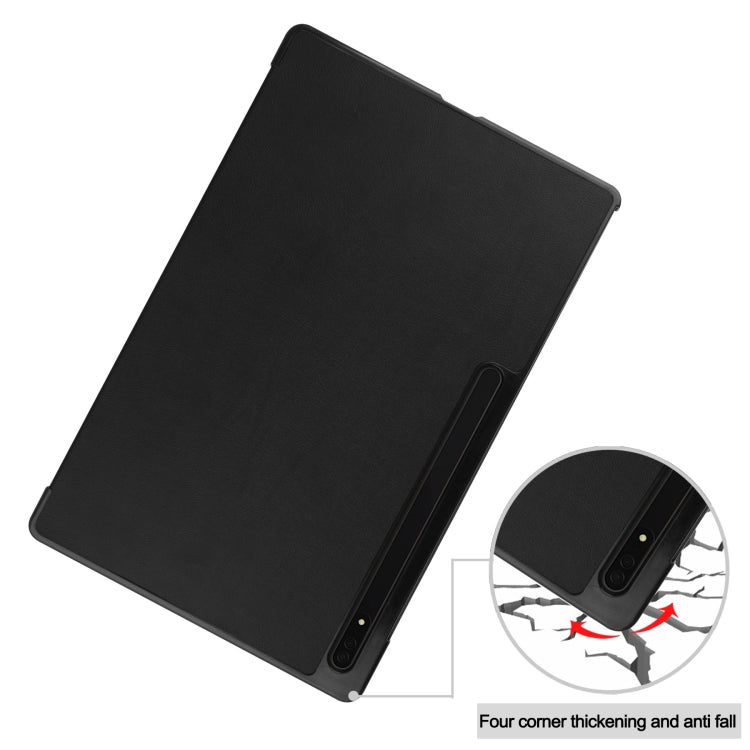 For Samsung Galaxy Tab S10 Ultra / S9 Ultra Custer Pure Color 3-Fold Holder Smart Leather Tablet Case(Black) - free shipping - PMC Jewellery - Order now!