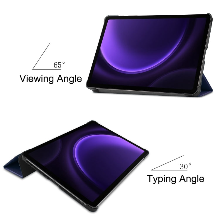 For Samsung Galaxy Tab S9 FE Custer Pure Color 3-Fold Holder Smart Leather Tablet Case(Dark Blue) - Galaxy Tab S9 FE by PMC TechLife | Online Shopping South Africa | PMC TechLife | Buy Now Pay Later Mobicred