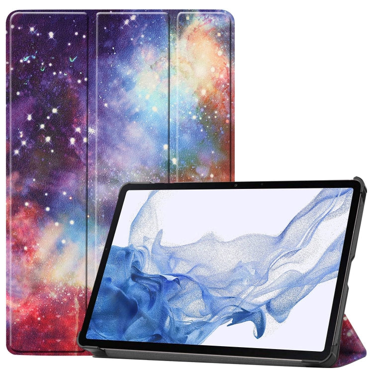 For Samsung Galaxy Tab S9 Custer Painted 3-Fold Holder Smart Leather Tablet Case(Milky Way Nebula) - free shipping - PMC Jewellery - Order now!