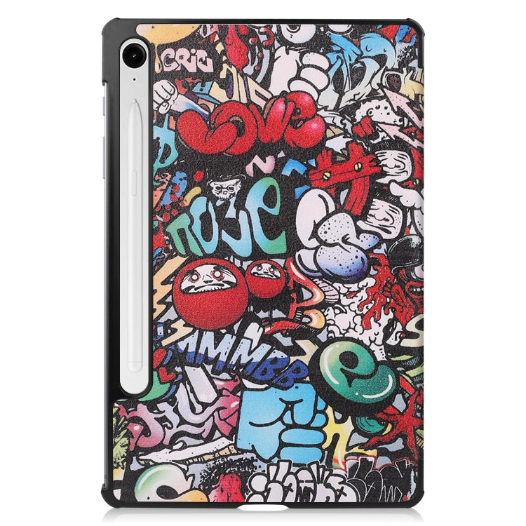For Samsung Galaxy Tab S9 FE / S10 FE Custer Painted 3-Fold Holder Smart Leather Tablet Case(Graffiti) - free shipping - PMC Jewellery - Order now!