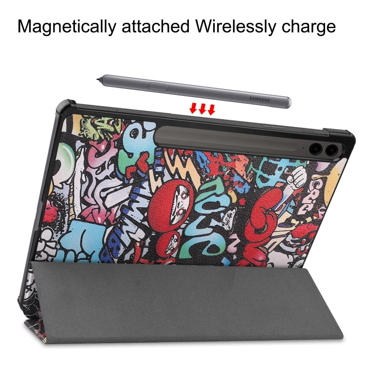 For Samsung Galaxy Tab S9 FE+ / S10+ Custer Painted 3-Fold Holder Smart Leather Tablet Case(Graffiti) - free shipping - PMC Jewellery - Order now!